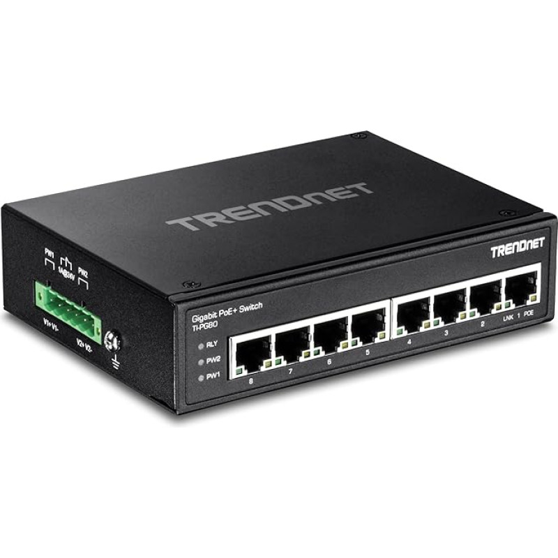 Trendnet TI-PG80 tinklo komutatorius - tinklo komutatoriai (IEEE 802.3, IEEE 802.3ab, IEEE 802.3af, IEEE 802.3at, IEEE 802.3u, IEEE 802.3x, L2, Gigabit Ethernet (10/100/1000), juodas, -40 - 75 °C, 1000BASE-T, 100BASE-TX, 10BASE-T)