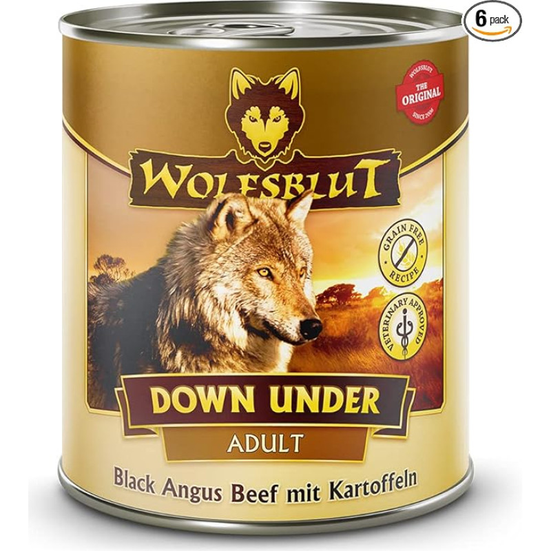 Wolfsblut - Down Under - 6 x 800 g - Black Angus Beef - Šlapias maistas - Šunų maistas - Be grūdų