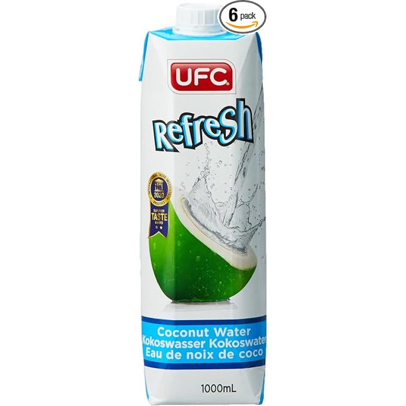 UFC Pure Coconut Water 100% Pure Coconut Water Thailand 1 Liter Pack (Pack of 6 Pieces)