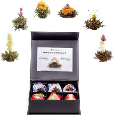 Creano ErblühTee Tea Flowers ‘White and Black Tea’ Mix Set of 6 in an Elegant Magnetic Box with Silver Embossing