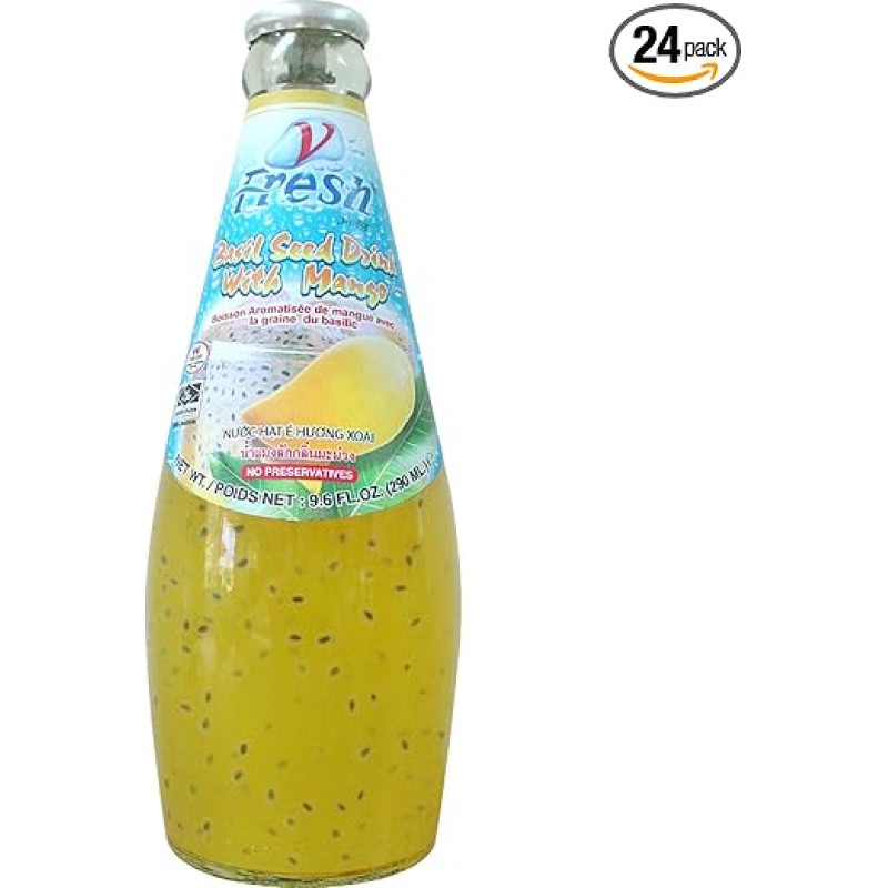 V-FRESH - Mango Juice with Basil Seeds, Pack of 24 (24 x 290 ml)