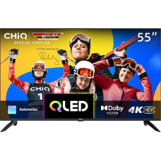 CHIQ U55QH7C 55 Inch Smart TV Device, 4K QLED, Dolby Vision HDR10, Frameless Design, Works with Alexa, Netflix, Prime Video, Google Play, BT5.0, HDMI2.0, USB2.0, Model 2023 Black