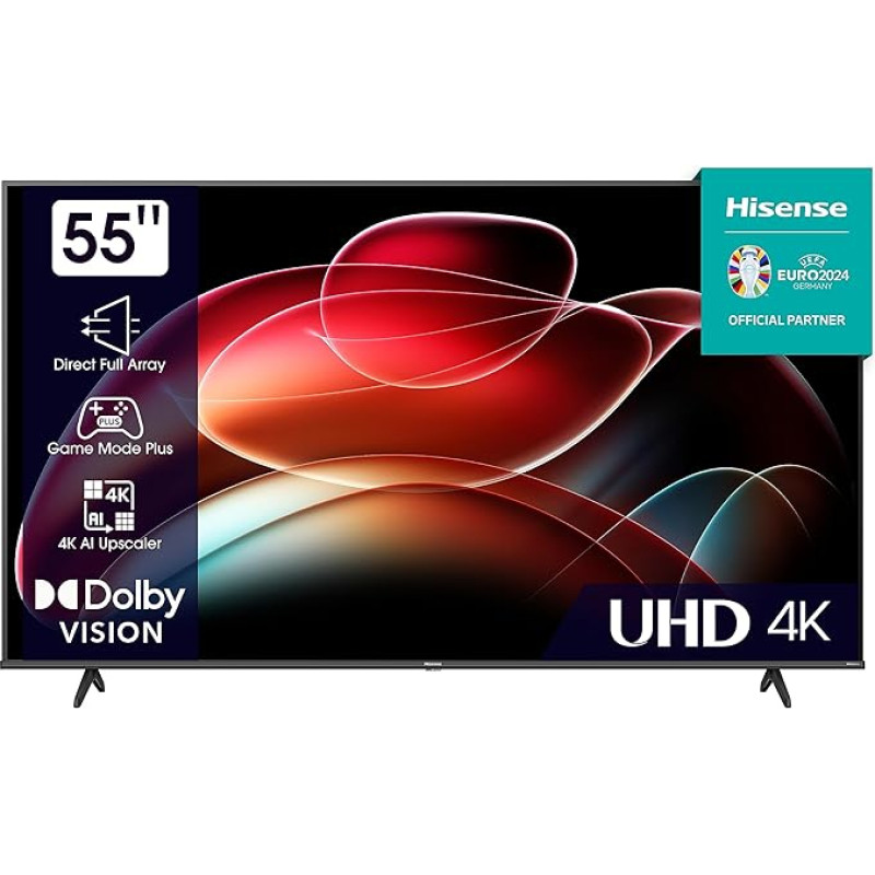 Hisense 55E6KT 139 cm (55 Inch) TV, 4K UHD Smart TV, HDR, Dolby Vision, Triple Tuner DVB-C/S/ S2/ T/ T2/ DTS Virtual X, Alexa Built-in, Bluetooth, WiFi, Hotel Mode, Black [2023]