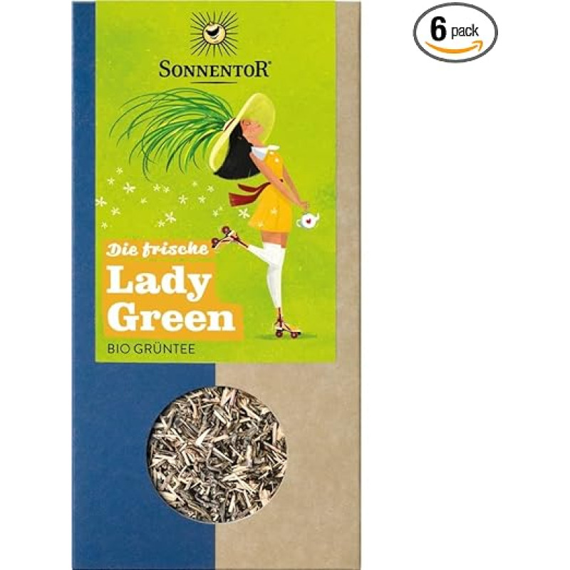 SONNENTOR Organic Green Tea, The Fresh Lady Green Tea, Loose, 90 g (Pack of 6)