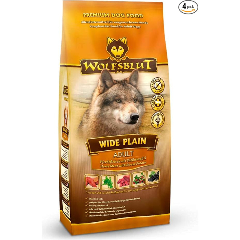 Wolfsblut - Wide Plain Adult - 4 x 2 kg - Arklių - Sausas maistas - Šunų maistas - Be grūdų