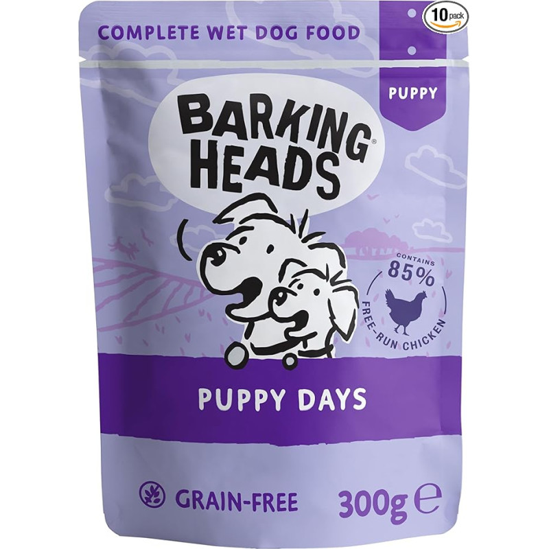 Barking Heads Puppy Days Hundefutter Nassfutter für Hunde mit 85% Natürlichem Hühnerfleisch, Ohne Künstliche Aromen, Natürliche Tiernahrung für Welpen, Hundefutter Getreidefrei (10 x 300 g)