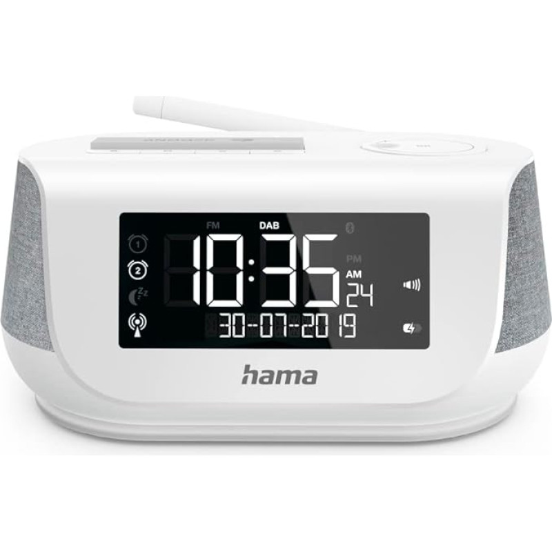 Hama Radiowecker mit Stereo-Digitalradio, Bluetooth, USB-Ladefunktion, DR36SBT (digitales Uhrenradio, 2 Weckzeiten, Wochenendfunktion, automat. Helligkeitsregulierung) DAB/DAB+ Weckradio Weiß