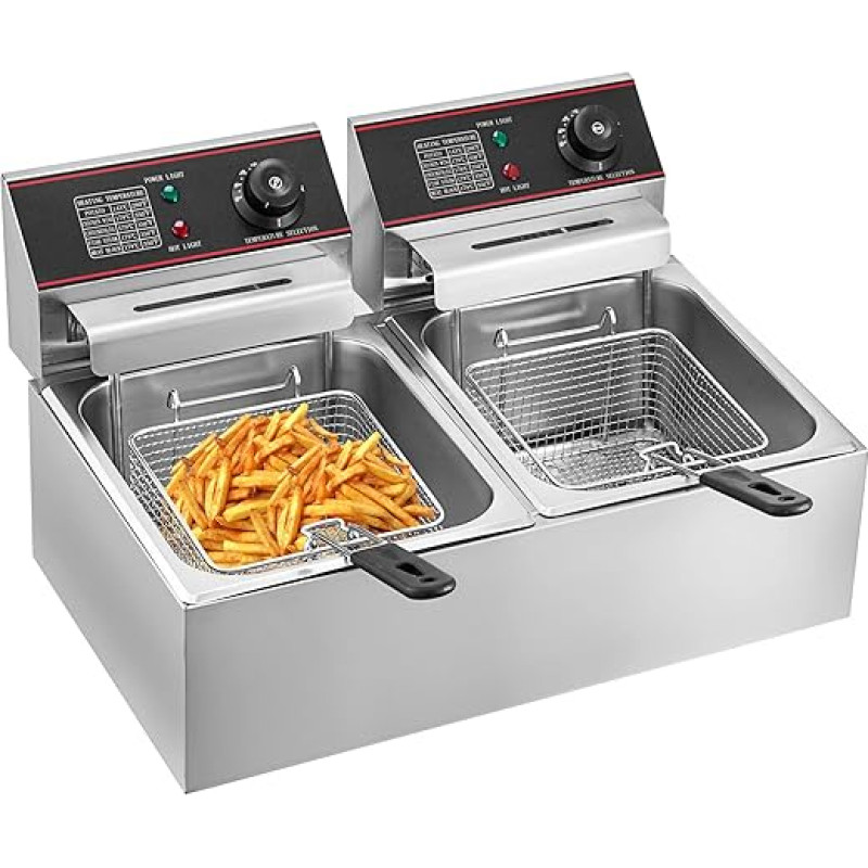 VEVOR profesionali elektrinė keptuvė su termostatu, 12 l, 5000 W, dviguba keptuvė, pagaminta iš nerūdijančio plieno, dvigubas rezervuaras su greitu kaitinimu, skirta komerciniams tikslams