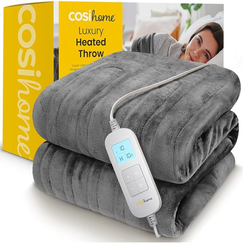 Cosi Home XL heated throw, 180 x 130 cm, extra large electric heating blanket with automatic shut off, washable blanket with digital operation, timer and 9 heat settings
