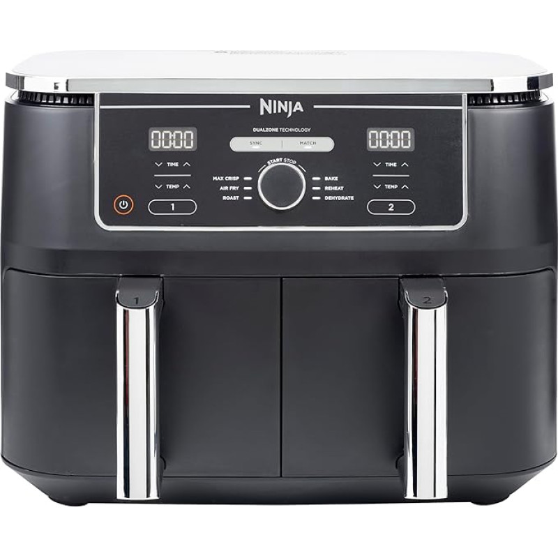 Ninja Foodi MAX Dual Zone [AF400EU] Hot Air Fryer, 2 Large Frying Compartments, 6 Functions, 2 Independent Garzones, 9.5 Litres, 65% Save Energy Costs