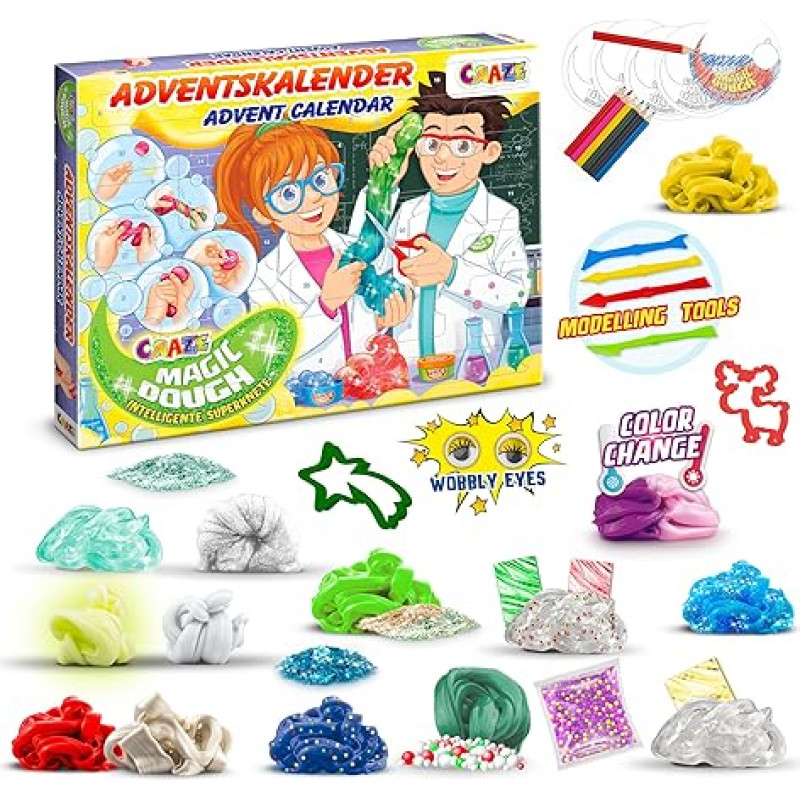 MAGIC DOUGH advento kalendorius vaikams - žaislinis advento kalendorius su moliu, 24 puikūs siurprizai su išmaniuoju super moliu