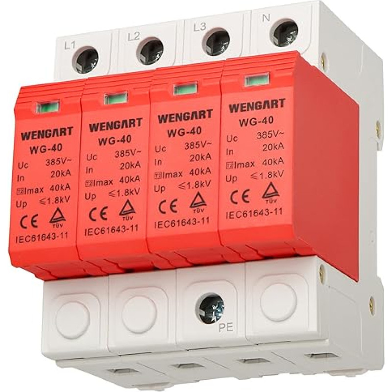 Wengart Surge Protection Device WG-40.20-40KA AC385V 83mm High SPD House Deflector, Electronic Protection Module, DIN Rail Mount (4P)