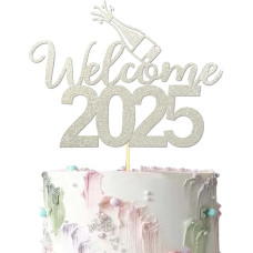 Sveiki atvykę 2025 Naujieji metai Cake Topper - sidabro blizgučiai Laimingų Naujųjų metų Cake Topper, Sveiki 2025, Cheers to 2025 Cake Picks Silvester, Kalėdos, Laimingų švenčių šalis dekoracijos