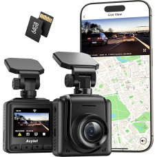 Dashcam Car WiFi 2K, Mini Front Car Camera with 64GB Map Supports External GPS Module, App, IPS Screen, Ultra Night Vision, 150° Wide Angle, WDR, 24 Hours Parking Mode and Motion Detection, G-Sensor
