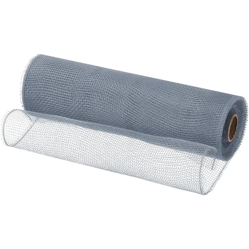 QUARKZMAN Jute Netz, 1 Stück 10 Zoll x 30 Fuß PP Dekoratives Netzband Netzband zum Verpacken von Weihnachtskranz-Partydekorationen DIY-Handwerk, Grau