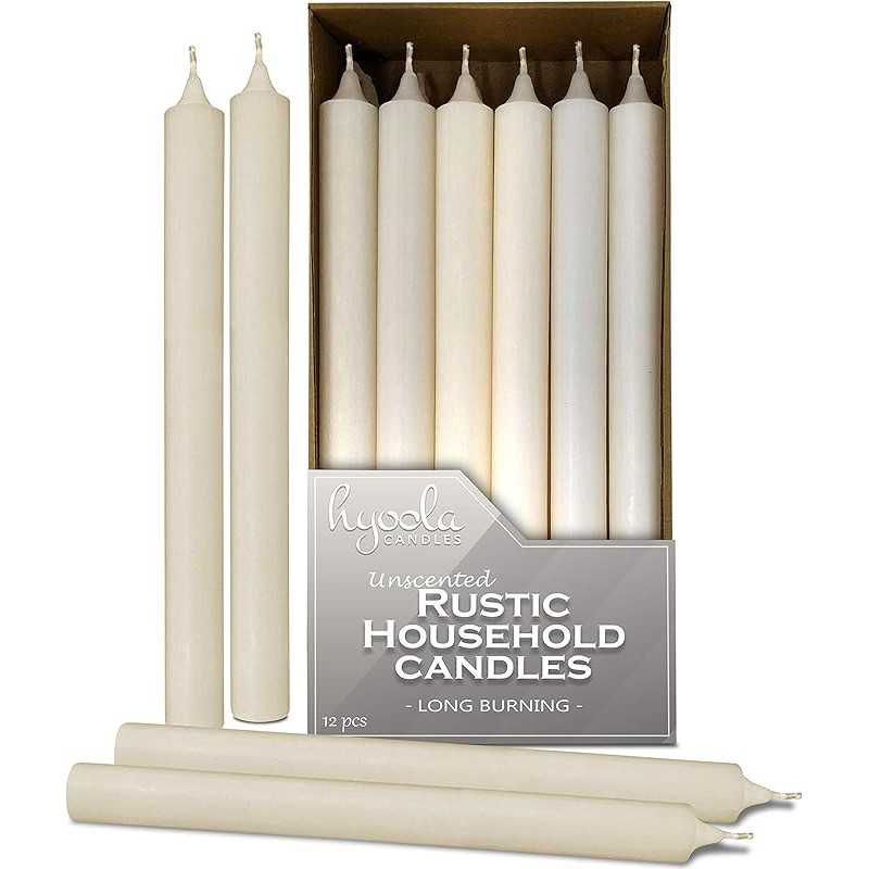Hyoola 25 cm Taper Candles - Pack of 12 - Wool White - Unscented Table Candles - Candles Long Burning Time