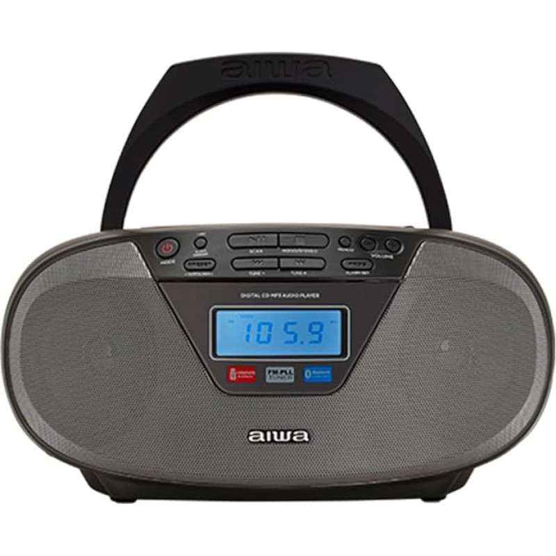 Aiwa BBTU-400BK Portable CD Radio with Bluetooth and USB, Colour Display, RDS, FM PLL, Alarm Function, Colour: Black