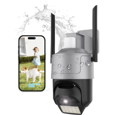 2K Outdoor WiFi Surveillance Camera, 360° Swivel, Exclusive Full Colour Night Vision, No Light, Automatic Tracking, 2-Way Audio, Siren, IP65 Waterproof