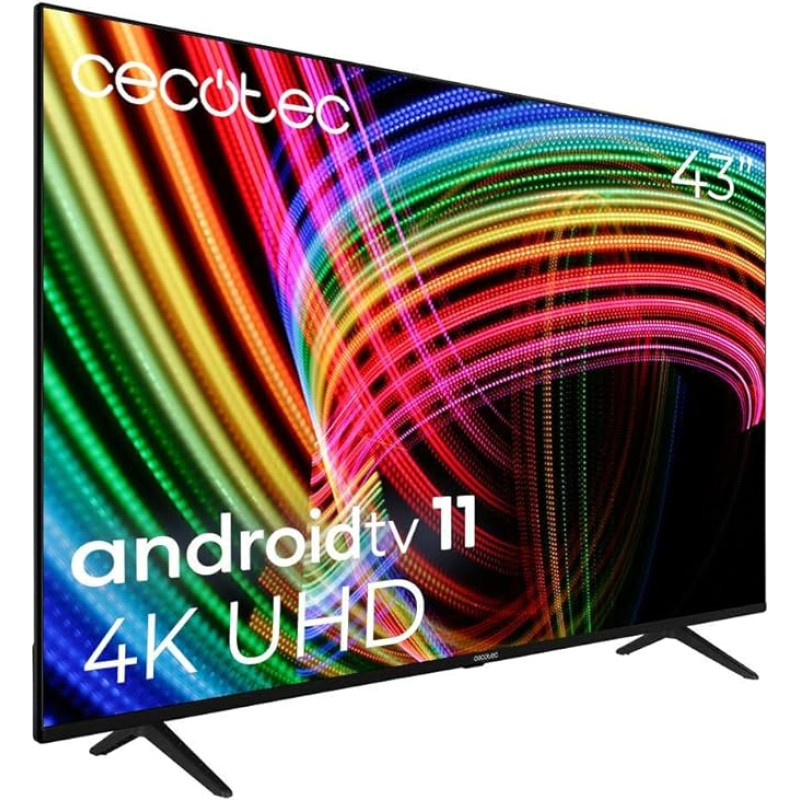 Cecotec 43 Inch LED TV Smart TV A2 Series ALU20043Z 4K UHD, Android 11, Frameless, Base, MEMC, Dolby Vision, Dolby Atmos, HDR10, 2 Speakers 10 W, 2023