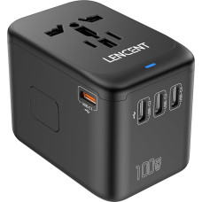 LENCENT 100W International Travel Adapter, GaN Universal Travel Plug with 1 USB-A & 4 Type C Power Adapter, Fast Charger for Phone, Laptops, Worldwide Plug Adapter for USA/UK/EU/AUS, Black