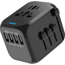 DIDUDE Travel Adapter Worldwide, Indestructible Fuse, Universal Adapter with 4 USB and 1AC Socket, Global Socket Adapter for Germany, USA, England, Thailand, Italy, Australia