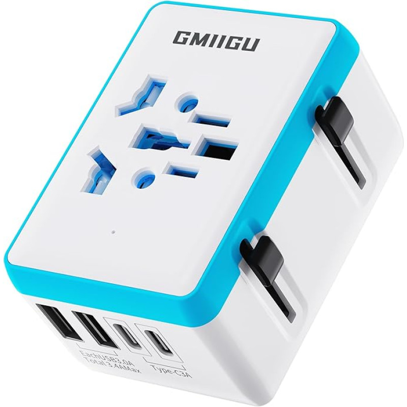 Gmiigu Travel Adapter Worldwide, Adapter USA Germany Plug with 2USB-A 2USB-C, USA Adapter Socket, UK to EU Adapter US to EU, Socket Adapter England, Thailand, European Plug Travel Plug