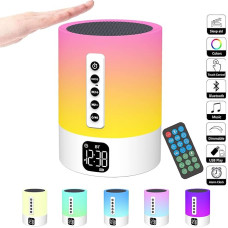 Bluetooth Speaker with Light, Alarm Clock with Light, Touch Dimmable Bedside Lamp, White Noise Machine, RGB Colour Changing Portable Speaker Atmosphere Table Lamp Gifts for Girls Children Boys