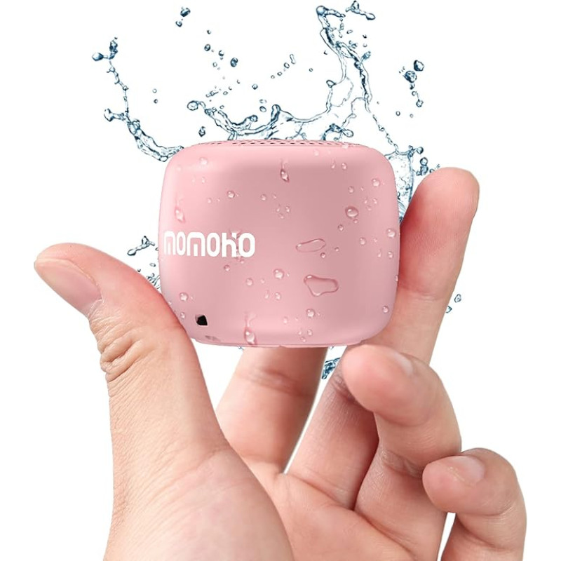 Momoho Smallest Waterproof Portable Bluetooth Speaker Mini Speaker Wireless Speaker Short Design IPX7 TF Card Game Support for Outdoor, Shower, Party, Hiking (Pink)