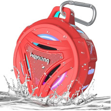 Heysong Bluetooth Speaker, Music Box, Portable LED Light, Wireless Box with IPX7 Water Protection, Dual Bass Drivers, 36H Battery, True Wireless Stereo Speaker for Outdoor, Car, Party, Shower Red