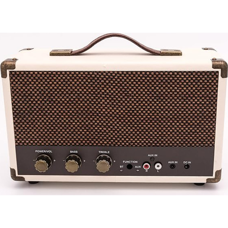 GPO Westwood Retro 25 Watt Lautsprecher mit Subwoofer, Cinch-Eingang, Bluetooth mit Retro-Gitter und Tragegriff - Creme