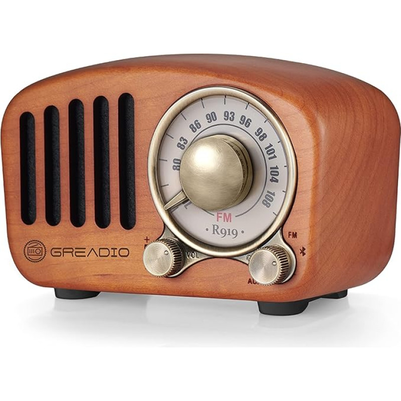 Vintage Radio Retro Bluetooth Speaker Greadio Cherry Wood FM Radio with Old Fashioned Classic Style, Strong Bass Amplification, Loud Volume, Bluetooth 5.0 Connection, TF Card Slot & MP3 Player