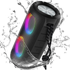 oraolo Powerful Portable Bluetooth Speaker with Double Lights, 24 Hours, Powerful Bass, IPX6 Waterproof, Bluetooth 5.3, AUX Input, Built-in Microphone, Rechargeable Type C