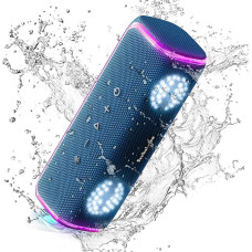 Decibelvibe - Portable and Waterproof Bluetooth Speaker with Light, IPX7, 30W, Deep Bass, Bluetooth 5.3, 25 Hours Battery Life, LED, Stereo Pairing for Home, Parties, Outdoors. (Blue)