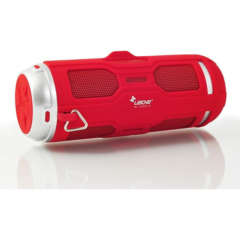 LEICKE Outdoor Bluetooth Lautsprecher DJ Roxxx Active | MP3 Player, Radio, SD-Kartenleser, Freisprecheinrichtung, Aux-Eingang | 6h Spielzeit | Stoßfestes Gehäuse mit Gummimantel Rot