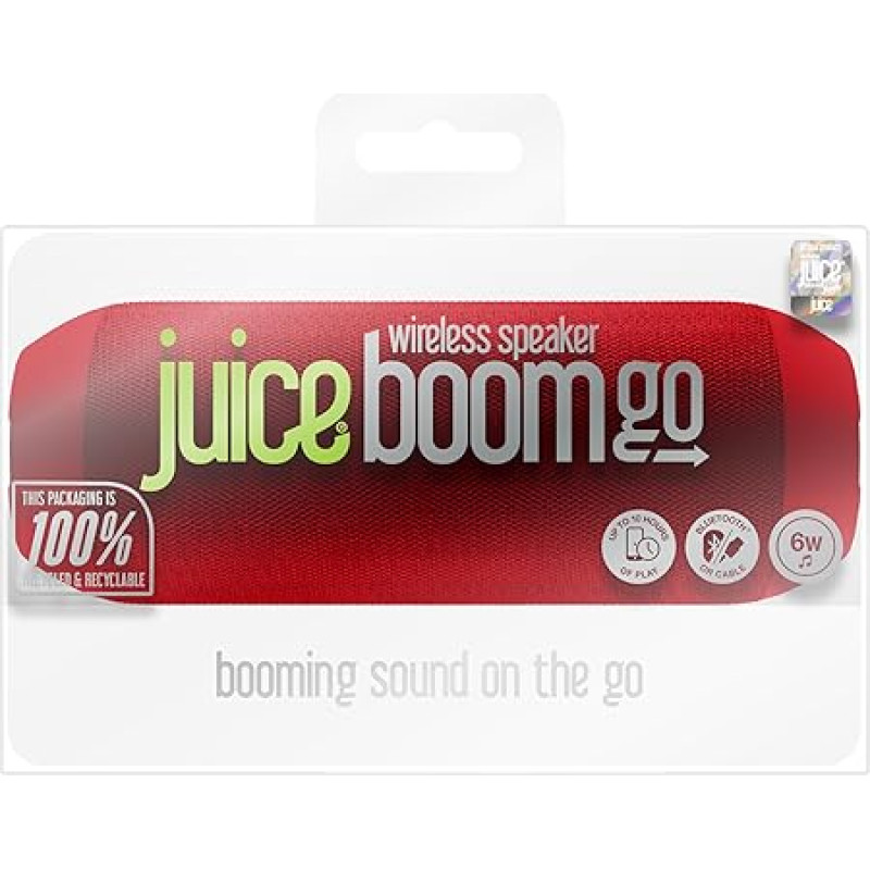 Juice BoomGO Wireless Bluetooth Speakers with 360° Sound, 3 x 2W Speakers, Splashproof, Durable, Portable, Compatible with MP3, Tablet and Mobile Devices, Red