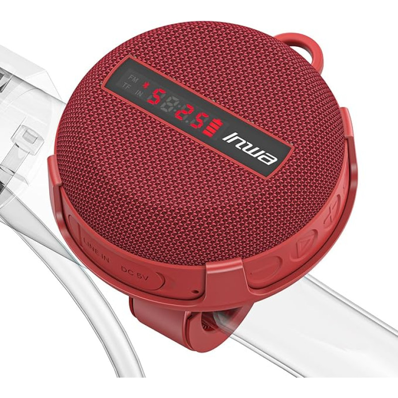 Inwa Bluetooth Bicycle Speaker, 5w8H IPX7 Equipped Bicycle Stand, Carabiner Hook, Built-in Microphone, Keeps Moisture Stand, Waterproof and Shockproof for Outdoor Cycling (Red)