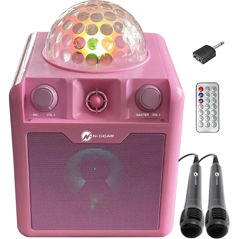 N-Gear DISCO410 Karaoke & Party Bluetooth Speaker with Disco Ball, Microphone and Power Bank Function, Pink