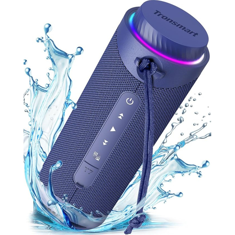 Tronsmart T7 Bluetooth Speaker, LED Lights and IPX7 Water Protection, Powerful Bass with 360° High Fidelity Stereo Sound, Wireless Outdoor Speaker with EQ for Parties, Travel, Blue