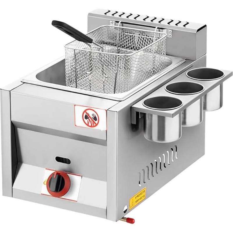 QUTBAG 16 l talpos dujinė keptuvė LPG keptuvė Nerūdijančio plieno keptuvė su krepšeliu ir dangčiu, profesionali keptuvė, skirta kepti restoranuose, prekybos centruose, greito maisto stenduose A