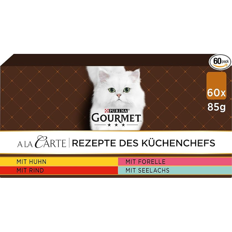 PURINA GOURMET A la Carte drėgnas kačių maistas, įvairių rūšių mišinys, 60 pakuočių, 60x85 g