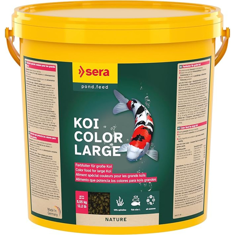 sera (07028) Koi Color Nature Large 21 ltr. EIN natürliches Farbfutter mit 10% Spirulina für farbenprächtige Koi ab 25 cm, Koifutter ohne Farb- & Konservierungsstoffe