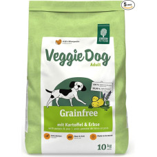 Green Petfood VeggieDog Grainfree (5 x 900 g) | Suaugusiesiems | Aukščiausios kokybės sausas maistas suaugusiems jautriems šunims | Vegetariškas su bulvėmis ir žirniais | Be kviečių | Tvarus maistas šunims | Pakuotė po 5 vnt.