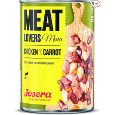 Josera Meat Lovers Menu Vištiena su morkomis Drėgnas maistas šunims Daug mėsos Be glitimo Sultinga vištiena, skani jautiena ir kiauliena su ryžiais ir morkomis Visavertis maistas šunims 6 x 800 g