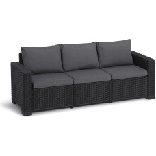 Allibert by Keter Gartenlounge Sofa California 3-Sitzer, grafito/šaltai pilka, inkl. Sitz- und Rückenkissen, Kunststoff, runde Rattanoptik, 199 x 68 x 72 cm