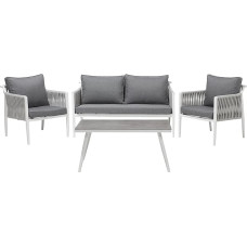 Lounge Set für 4 Personen mit Seilbespannung Aluminium weiß Auflagen grau Latina