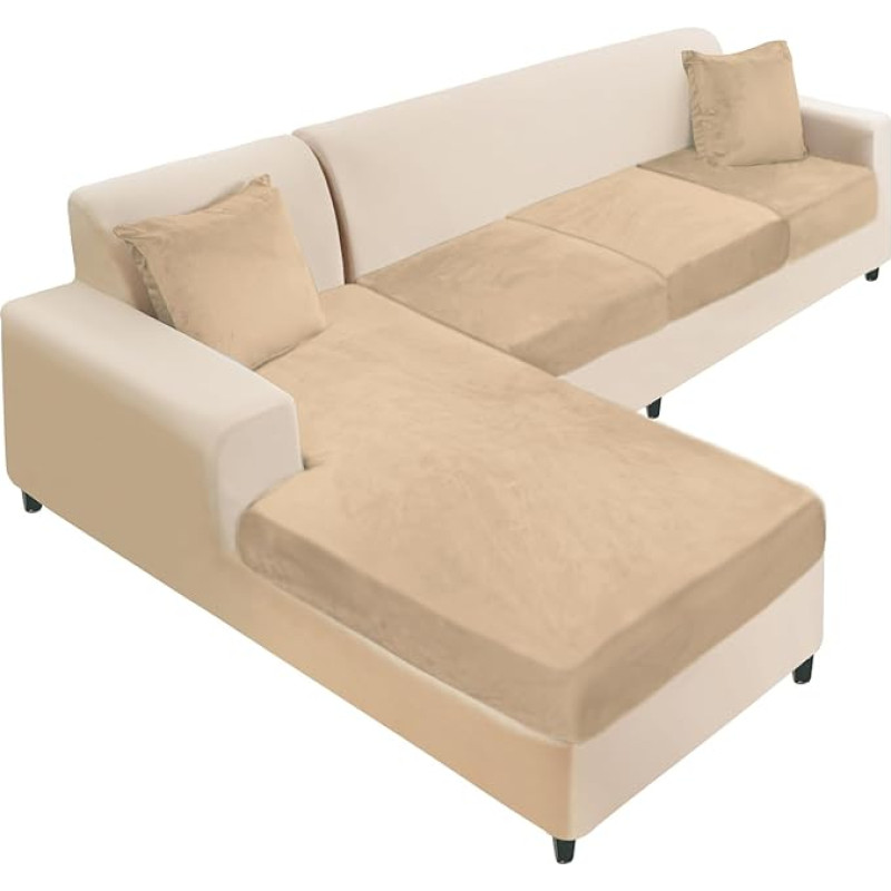 NAISI Sektionalsofabezug, Samt, atskiras Couch-Kissenbezüge, L-Form, weicher Stretch-Sofa-Schonbezug mit 2 Kissenbezügen für links/rechts Chaiselongue (3-Sitzer + 1 Chaise, Kamel)