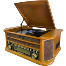 Retro Turntable with Speaker, AM/FM Radio, CD Player, Cassette Recorder, USB Playback and Recording, Vinyl Record Player in Vintage Design
