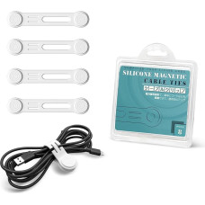 Kcmell Magnetic Cable Ties, Pack of 8, White Reusable Cable Ties, Cable Organisers, Magnetic Cable Clips, Silicone Cord Organiser, Cable Ties for Organising and Bundling Wires,