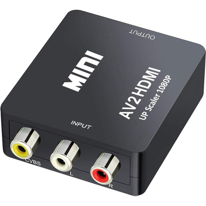 YcTc Mini AV 3RCA garso ir vaizdo keitiklis, CVBS ir HDMI adapteris, 720p ir 1080p padidinimas, su USB įkrovimo kabeliu, juodas