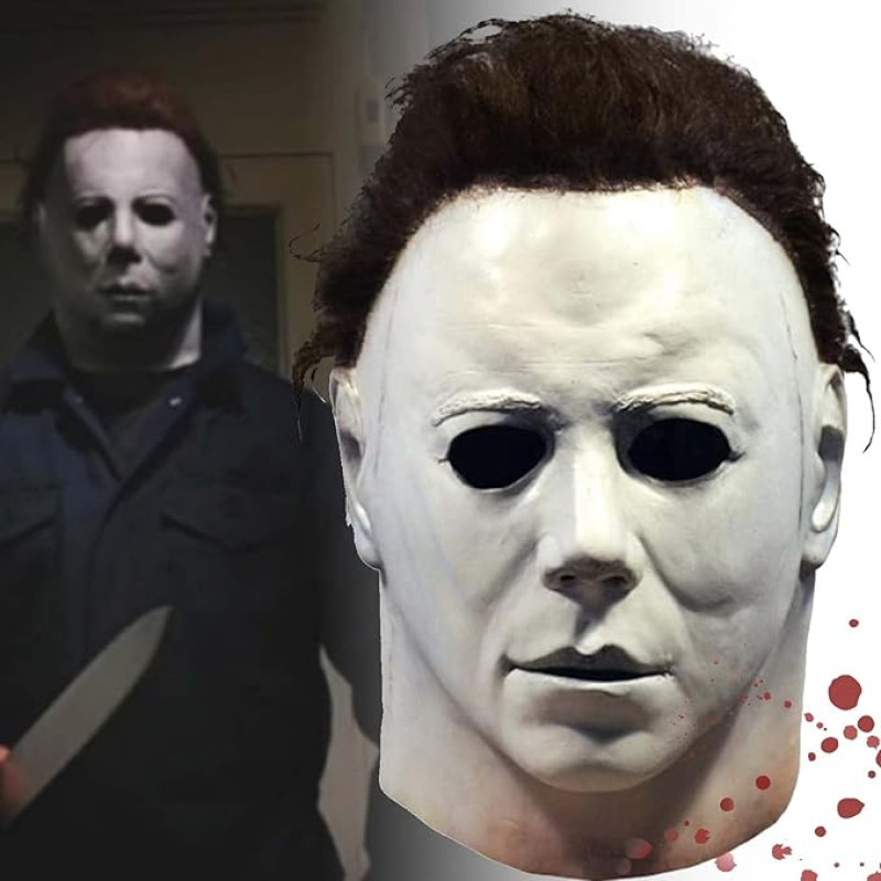 Aeney Michael Myers kaukė, latekso Helovinas Baisu Cosplay rekvizitai, siaubo balta veido visą galvą kaukė su plaukais